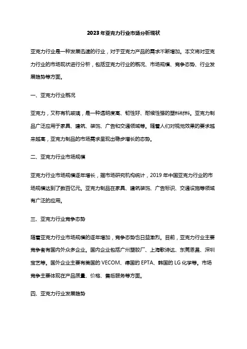 2023年亚克力行业市场分析现状