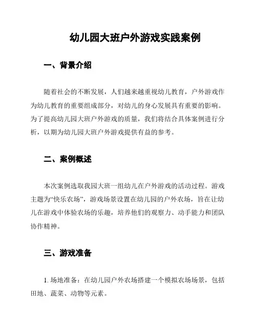 幼儿园大班户外游戏实践案例