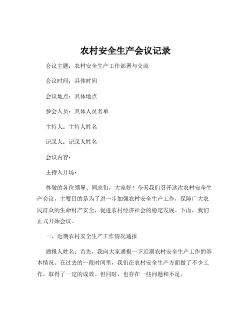 农村安全生产会议记录