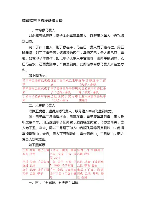 造葬择吉飞宫禄马贵人诀