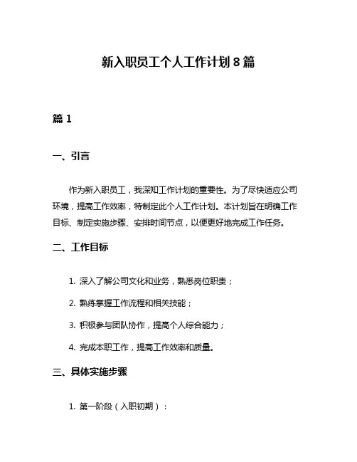 新入职员工个人工作计划8篇