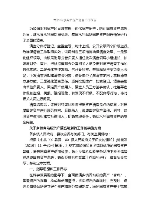 2019年水务站资产清查工作报告_工作报告_