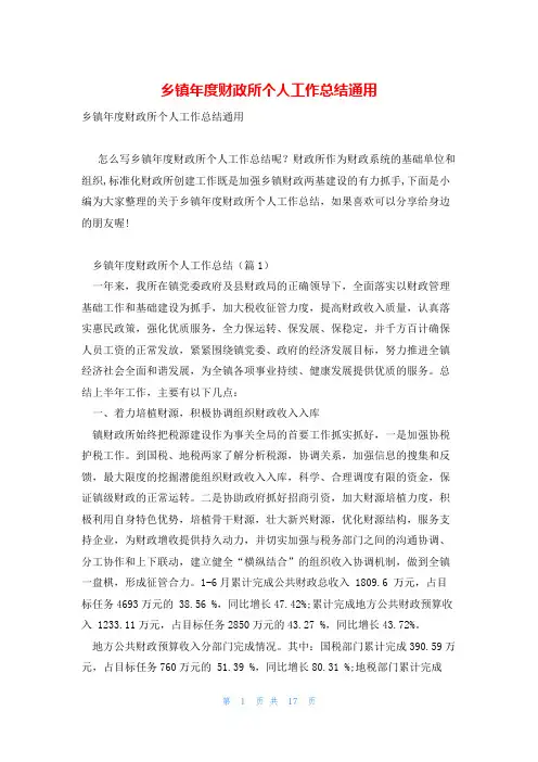 乡镇年度财政所个人工作总结通用
