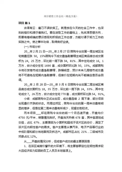 项目销售工作总结（精选3篇）