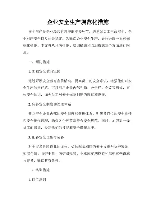 企业安全生产规范化措施