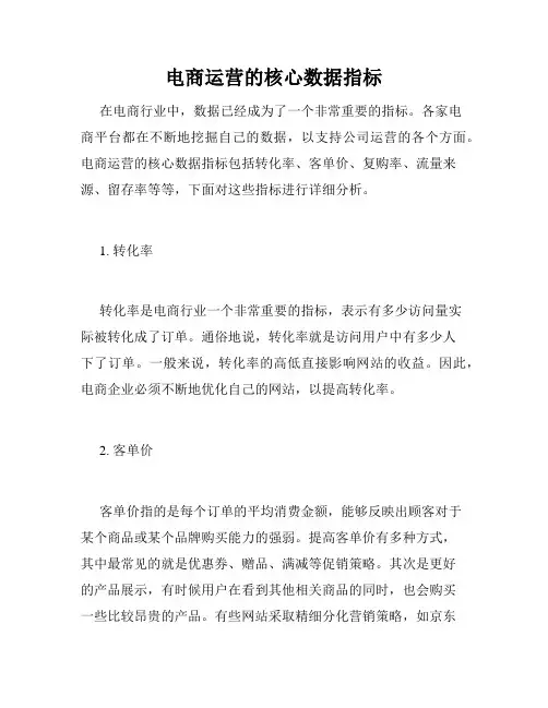 电商运营的核心数据指标
