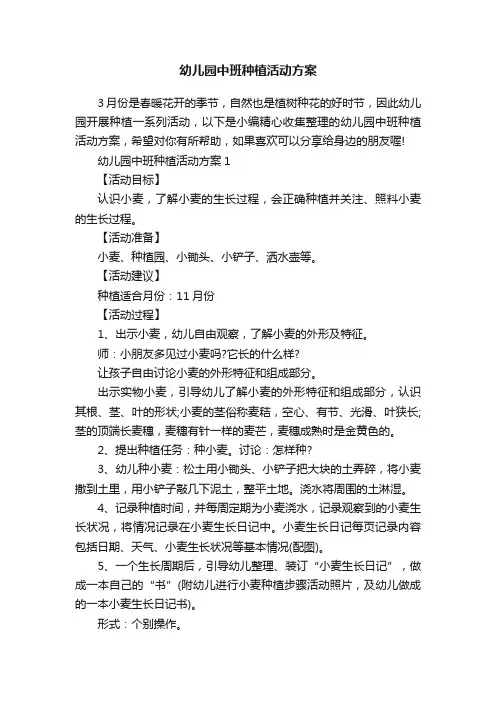 幼儿园中班种植活动方案