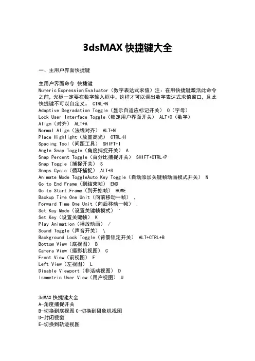 3DMAX快捷键大全完整版