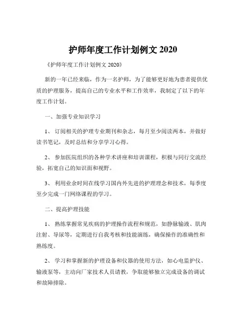 护师年度工作计划例文2020