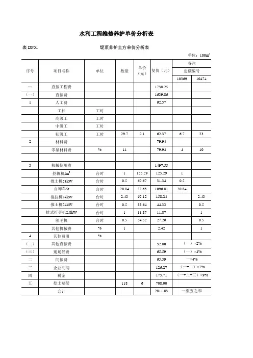 水利工程维修养护单价分析表