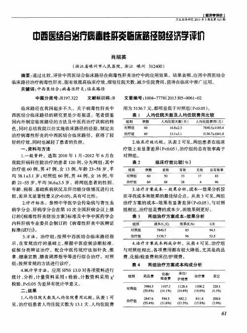 中西医结合治疗病毒性肝炎临床路径的经济学评价