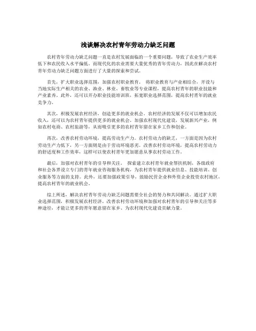 浅谈解决农村青年劳动力缺乏问题