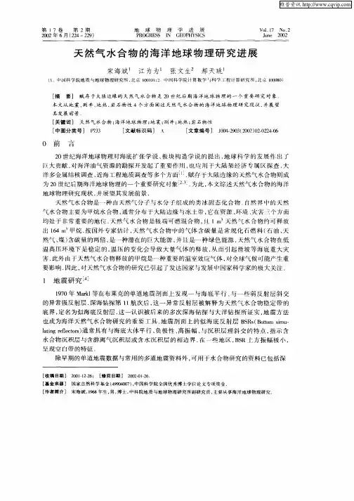 天然气水合物的海洋地球物理研究进展