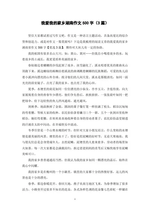 我爱我的家乡湖南作文500字(3篇)