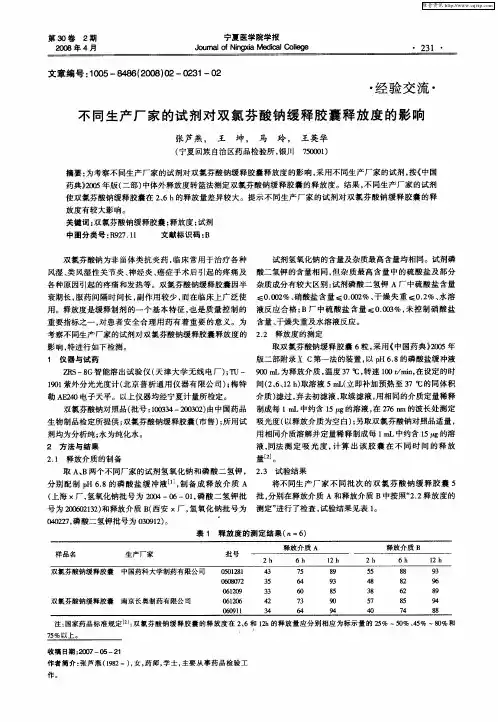 不同生产厂家的试剂对双氯芬酸钠缓释胶囊释放度的影响