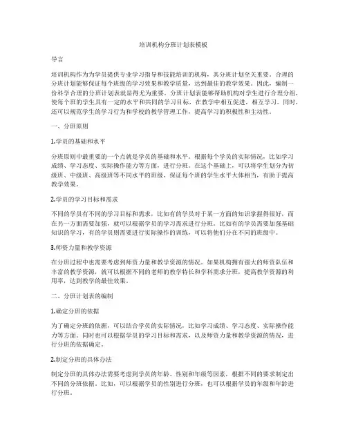 培训机构分班计划表模板
