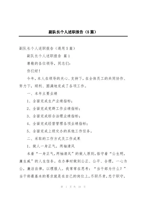 副队长个人述职报告(5篇)