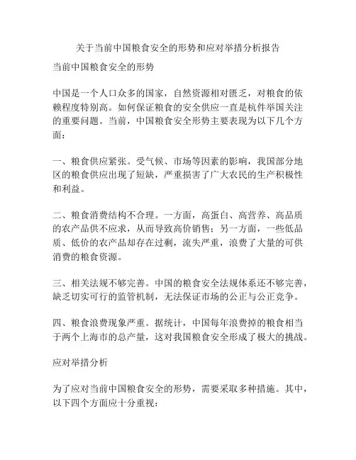 关于当前中国粮食安全的形势和应对举措分析报告