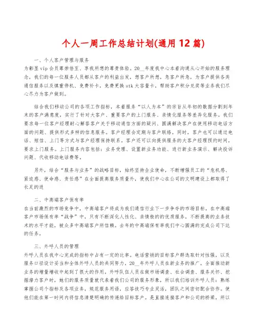 个人一周工作计划(通用12篇)