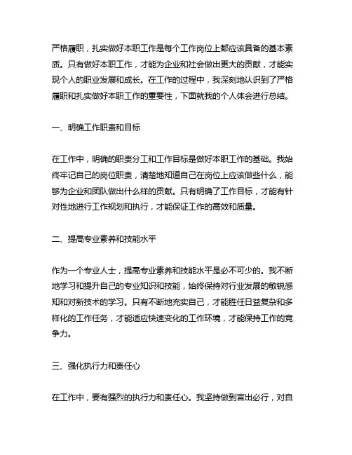 严格履职,扎实做好本职工作 个人总结