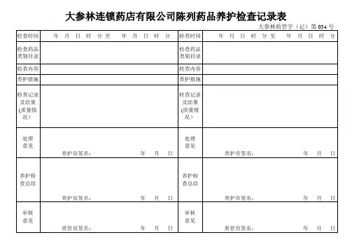 大参林连锁药店有限公司陈列药品养护检查记录表