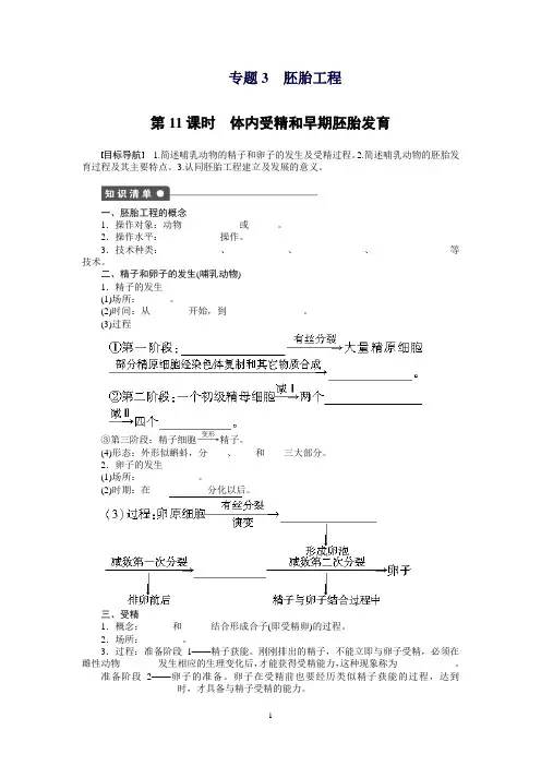 高二生物人教版选修3课时作业：3.1体内受精和早期胚胎发育
