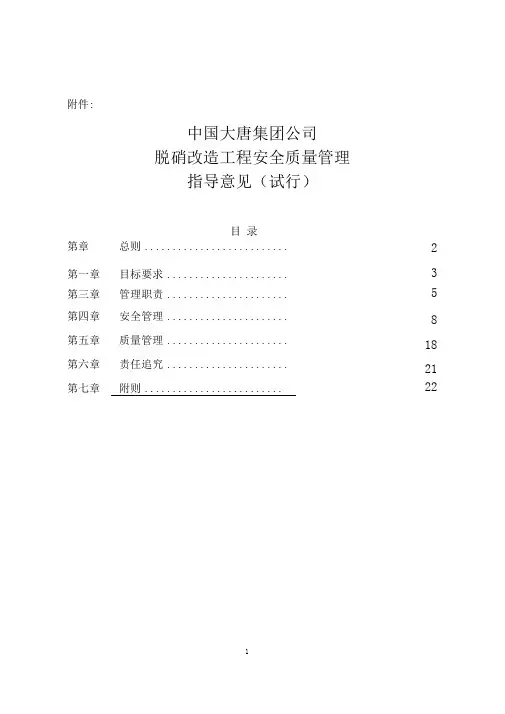中国大唐集团公司脱硝改造工程安全质量管理指导意见(试行)资料.精讲