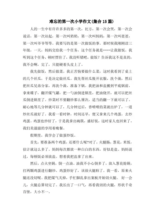 难忘的第一次小学作文(集合15篇)精选