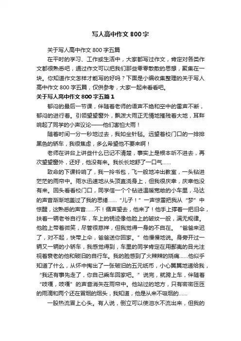 关于写人高中作文800字五篇