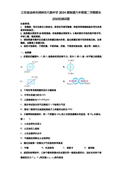 江苏省徐州市邳州市八路中学2024届物理八年级第二学期期末达标检测试题含解析