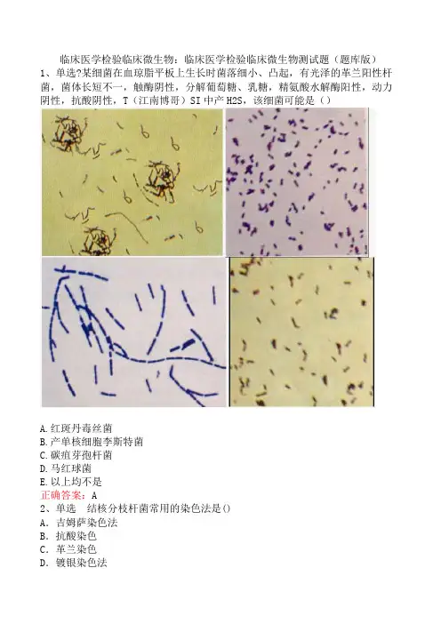临床医学检验临床微生物：临床医学检验临床微生物测试题(题库版)