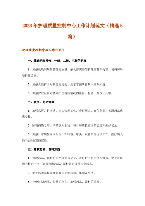 2023年护理质量控制中心工作计划范文(精选5篇)