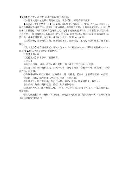 中医理论知识中药词典：线叶蓟