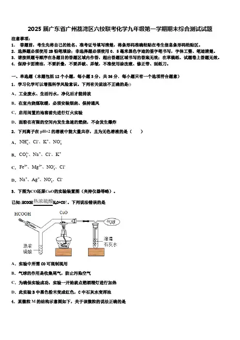 2025届广东省广州荔湾区六校联考化学九年级第一学期期末综合测试试题含解析
