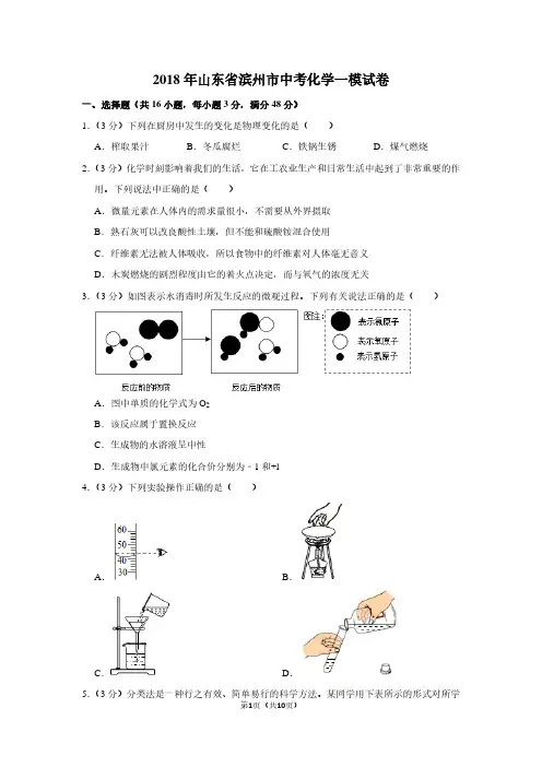 2018年山东省滨州市中考化学一模试卷