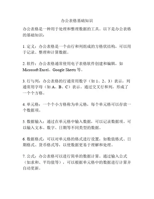 办公表格基础知识
