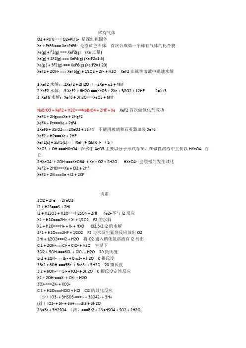 大学部分无机化学方程式