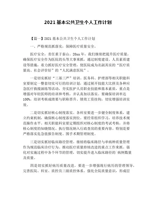 2021基本公共卫生个人工作计划
