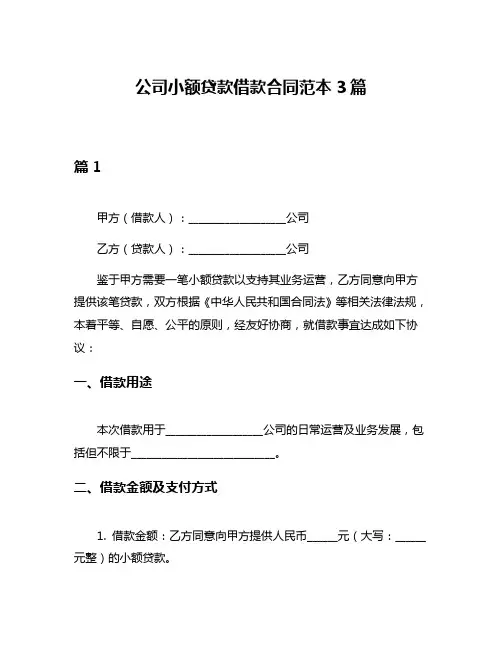 公司小额贷款借款合同范本3篇