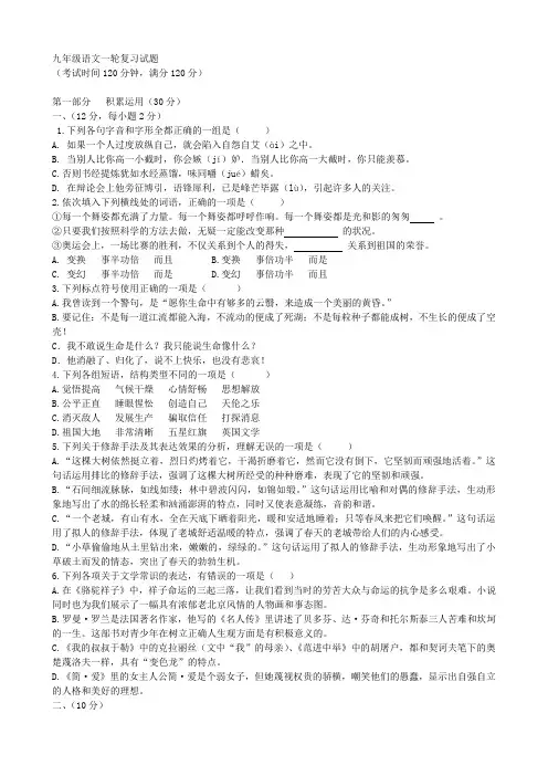 中考九年级语文一轮复习试题