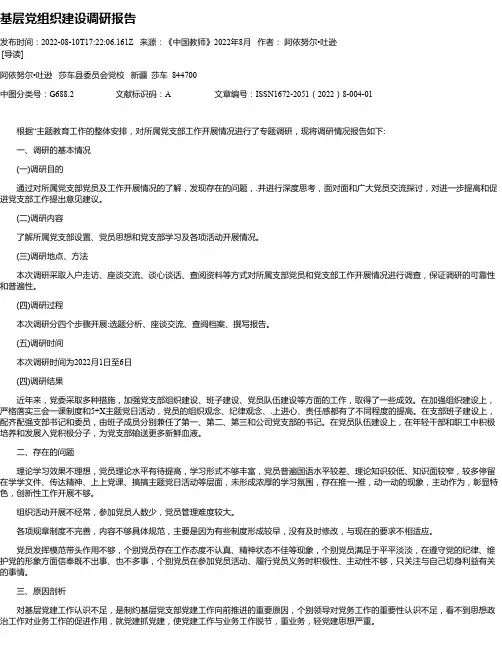 基层党组织建设调研报告