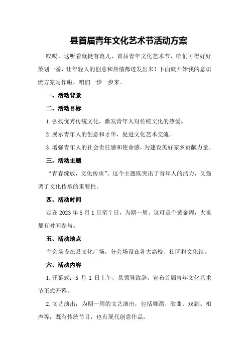 县首届青年文化艺术节活动方案