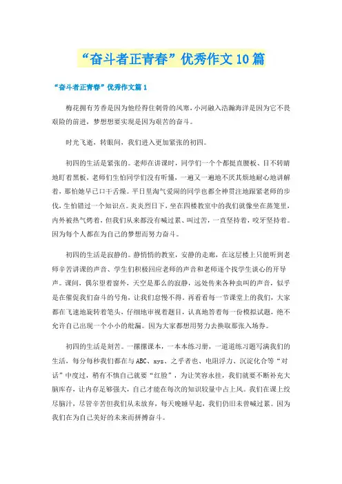 “奋斗者正青春”优秀作文10篇