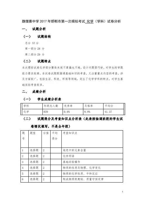 一模化学试卷分析