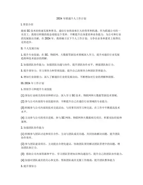 2024年联通个人工作计划