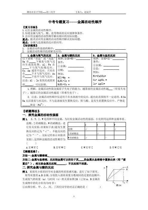 中考专题复习-------金属活动性顺序