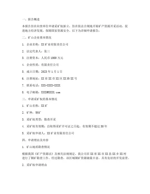 采矿权新立申请报告