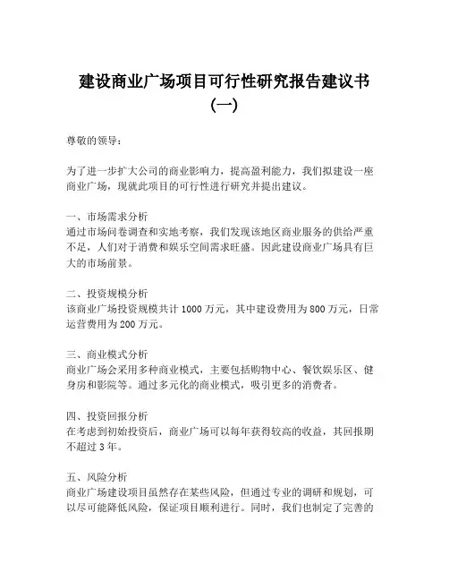 建设商业广场项目可行性研究报告建议书 (一)