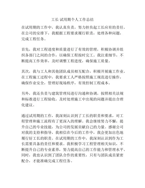 工长 试用期个人工作总结