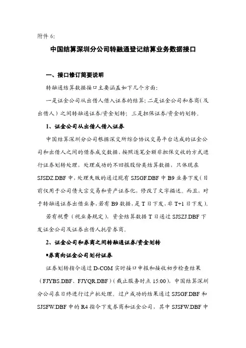 中国结算深圳分公司转融通登记结算业务数据接口